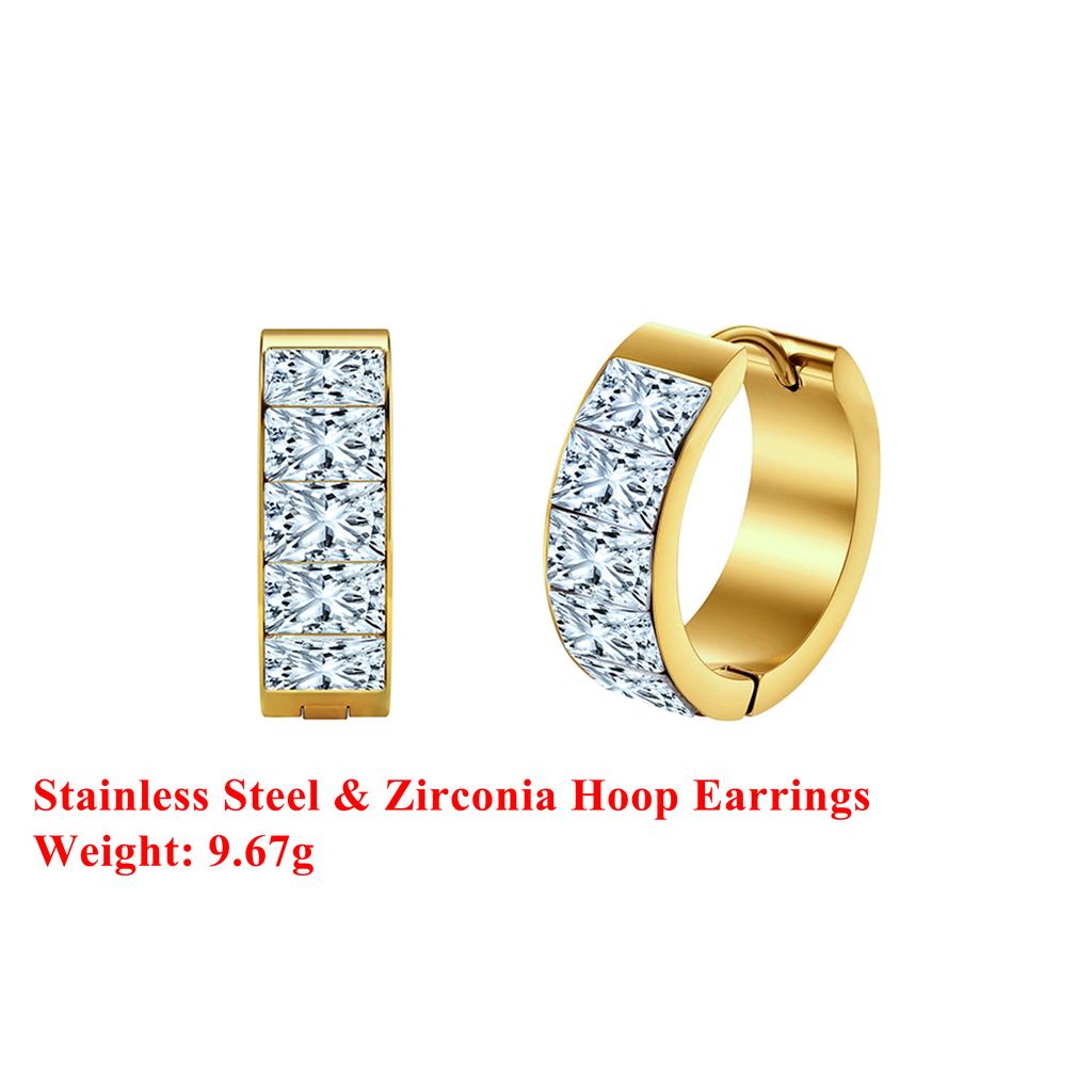 Effie Queen Stainless Steel 18k Gold Square Cut Zirconia Hoop Earrings Ideal Jewelry for Women Wedding Party Banquet Gift STKE19