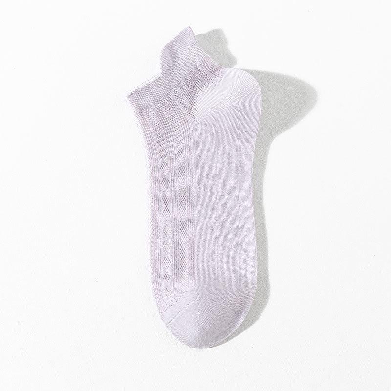 Women's Short Socks, Summer Thin Mesh Breathable Tiel Short Socks, Medium Short Leg, Spring and Autumn Short Shallow Mouth Boat Socks