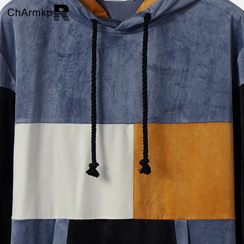 ChArmkpR Men Patchwork Fleece Drawstring Sweatshirts Hooded Pullovers