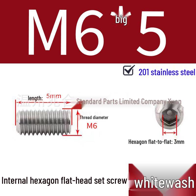 201 Stainless Steel Headless Set Screw - Flat End Socket Screw