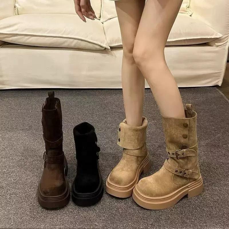 Brown retro British style thick heel thick-soled Martin boots women's 2025 new autumn and winter thin and heightened short boots