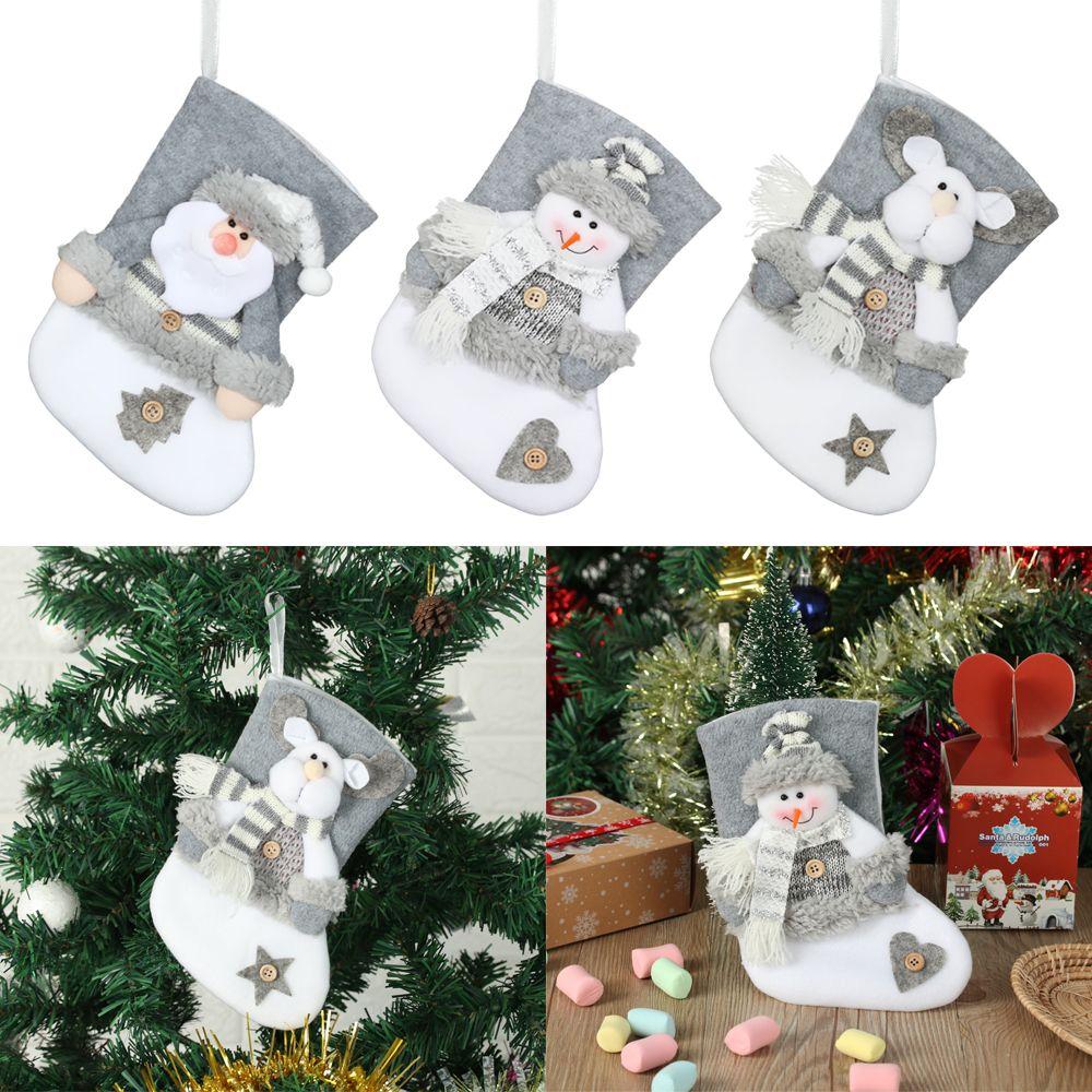 Xmas Tree Ornament Present Pocket Christmas Stockings Hanging Socks Santa Claus Candy Bag