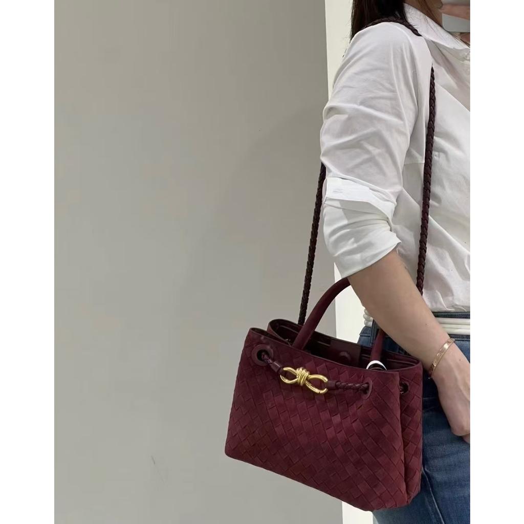 New women's bag frosted leather metal rope buckle leather woven niche simple large-capacity portable shoulder bag