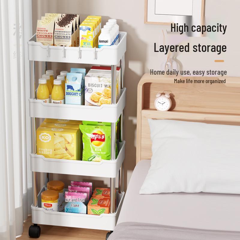 Multi-Layer Movable Storage Rack for Bathroom, Kitchen, or Bedroom
