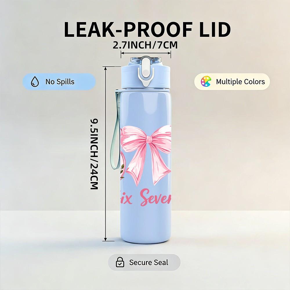 1PC She Seven Pink Bow Number Print 750ml Color Plastic Sports Water Bottle Leakproof Flip Straw Lid Suitable for Sports Office Home Use