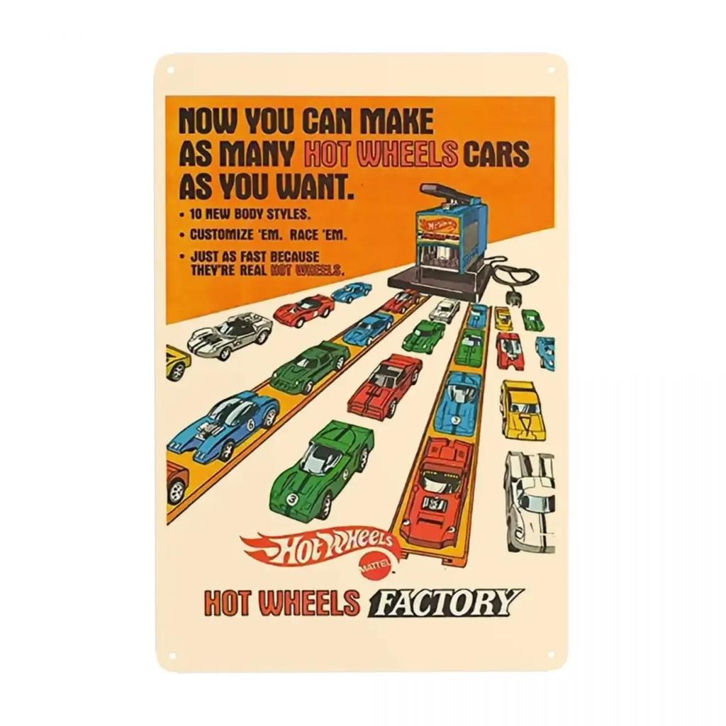 Retro Kovová Značka Hot Wheels Factory Vlastní Kreslené Sportovní Auto Plechové Plakety Pub Nástěnná Barová Dekorace Dekorativní Umění