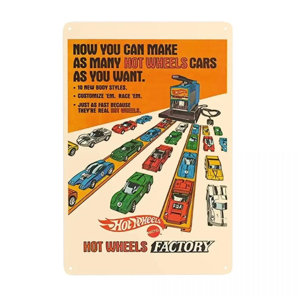 

Retro Hot Wheels Factory Metal Sign Custom Cartoon Sport Car Tin Plaques Pub Wall Bar Decor Decorative Art 20X30CM