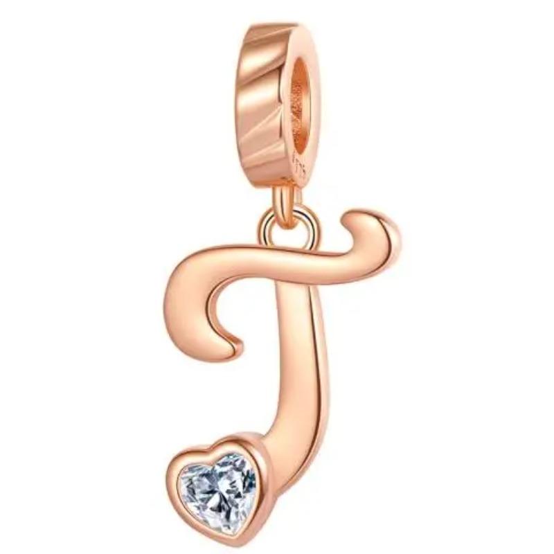 Kupfer 26 Buchstaben A-Z Alphabet Anhänger Charme Roségold Passend für Original Pan Armband Zubehör DIY Schmuck Für Frauen