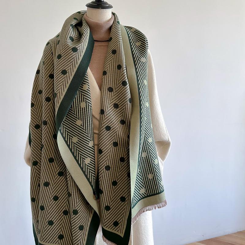 Polka Dot Striped Fashion Printed Scarf Women'S Winter Warm Imitation Cashmere Shawl Commuting Cold Neck Scarf