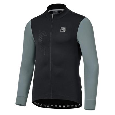 Santic Men's Long Sleeve Cycling Jersey, Fleece-Lined, Windproof and Cold-Resistant, Suitable for Autumn and Winter, 14-22°C (Black, Size XL)