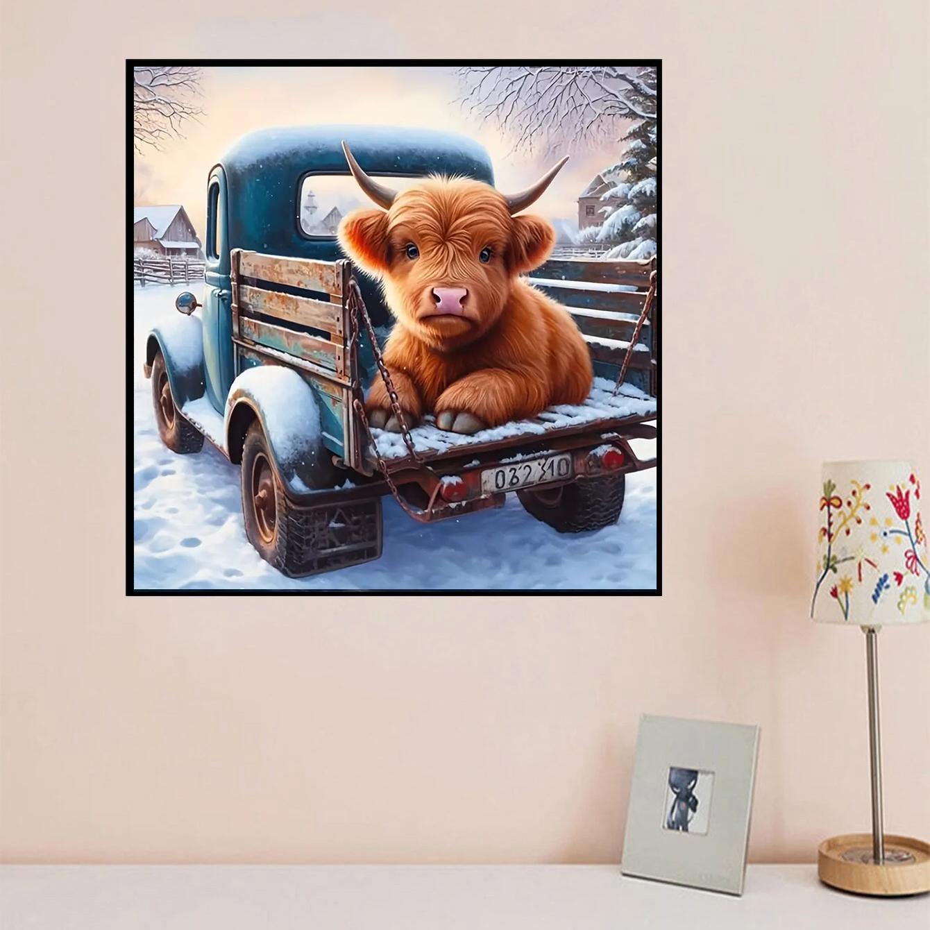 

DIY алмазная живопись детская корова на грузовике набор для вышивки крестом мозаика искусство алмазная живопись полный круг/квадратный алмаз украшение дома Round 25x25cm