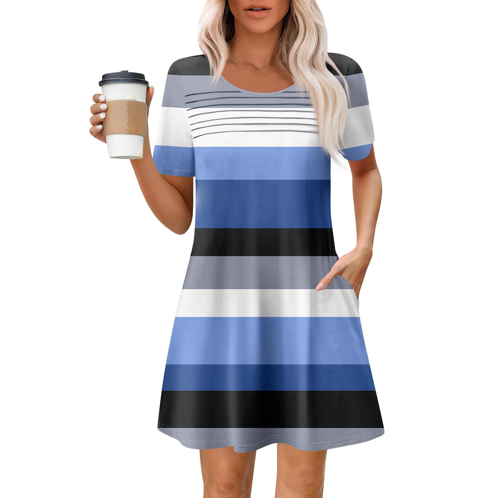 

Женские летние повседневные платья с круглым вырезом, плиссированные, с карманами, с принтом, с коротким рукавом S