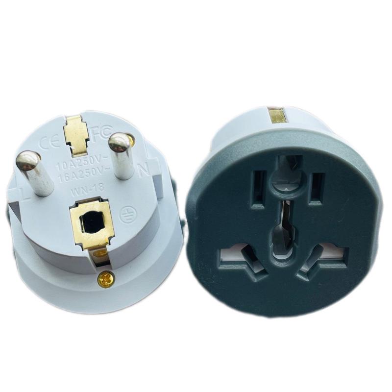 Pure Copper 16A High Current Conversion Plug: AU/US/UK to EU/FR/DE/KR Socket Adapter серый