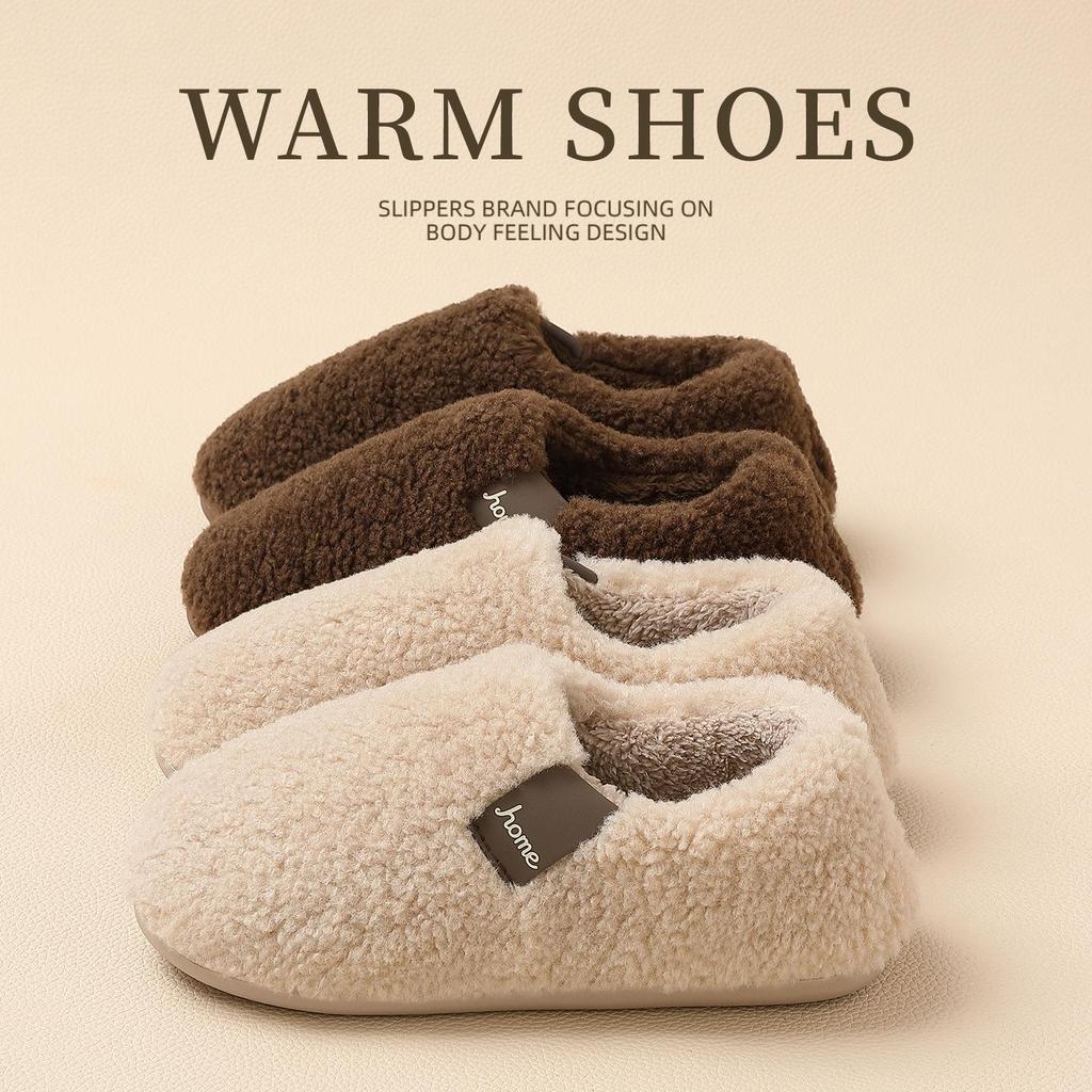 Women's Plush Cotton Non-Slip Indoor Slippers - Warm, Thick Fleece, Closed-Heel for Autumn & Winter, Men's Sizes Available.