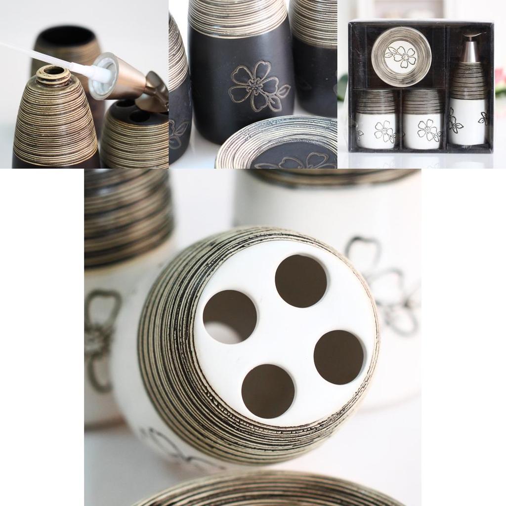 Premium Ceramic Bathroom Set With Flower Pattern For Gifts And Holiday Use