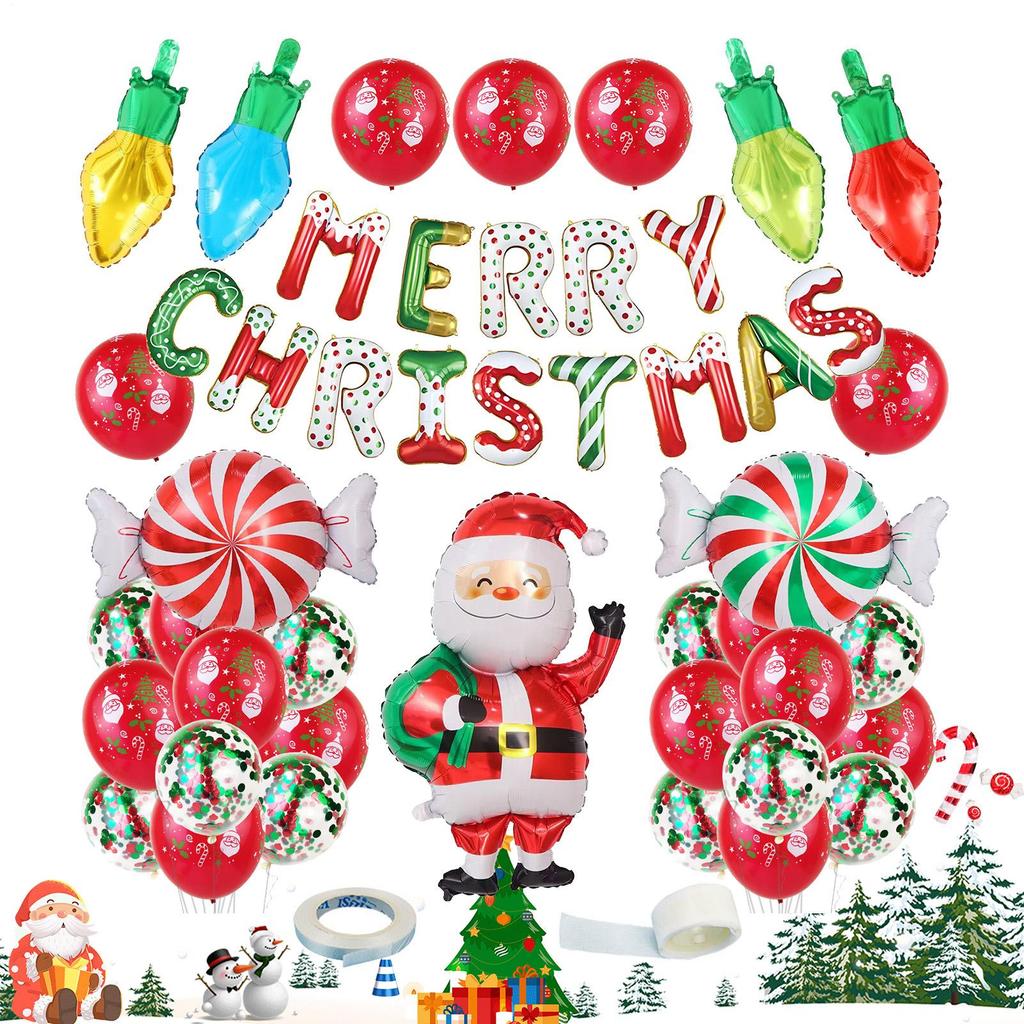 Christmas Balloon Set Colorful Festive Home Decor Party Balloons Holiday Decorations for Wall Door Tree Patio Indoor Living Room