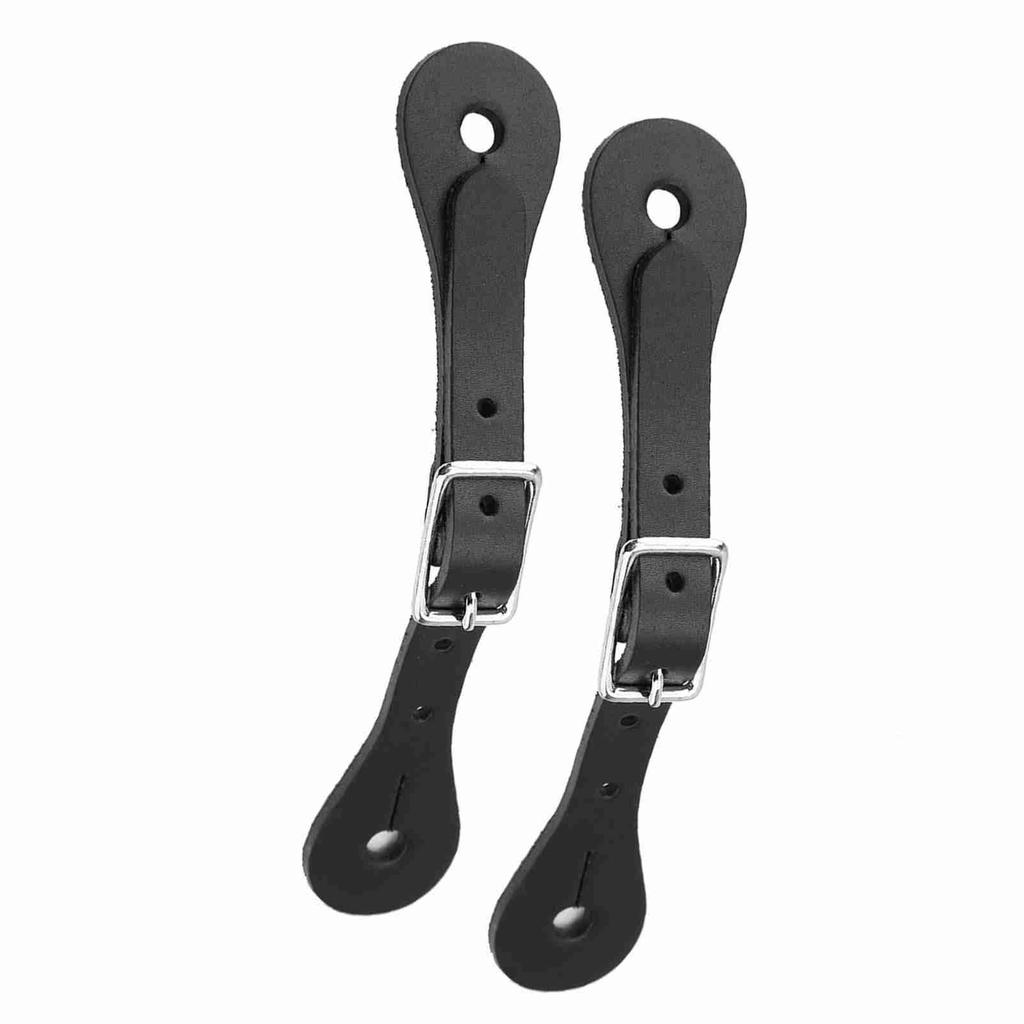 1 Pair Horse Riding Accessories Handmade Genuine Leather Equestrian Spur Strap (Black)