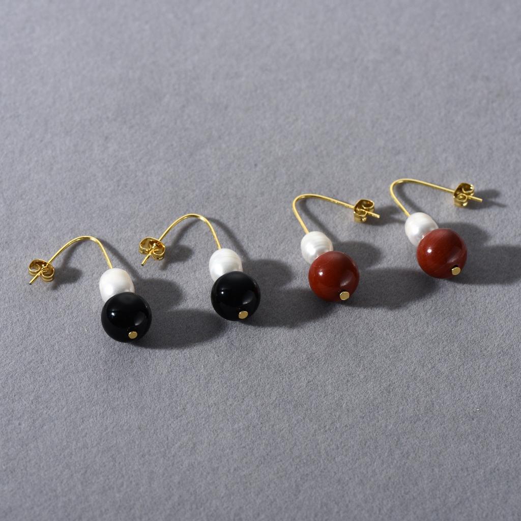 New Chinese Style Personalized Natural Pearl Agate Pendant Hanging Stud Earrings For Women'S Simple And Versatile High-End Retro Earrings