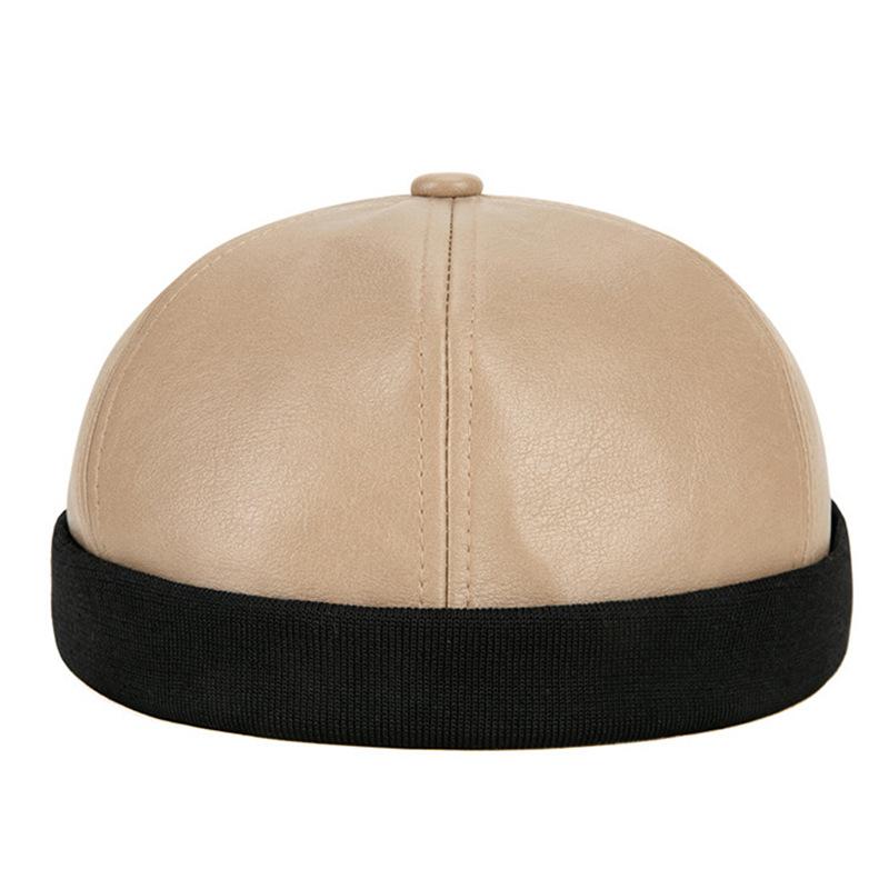 Berretto da uomo in pelle, berretto da marinaio senza tesa, berretto hip hop con risvolto, caldo berretto beanie