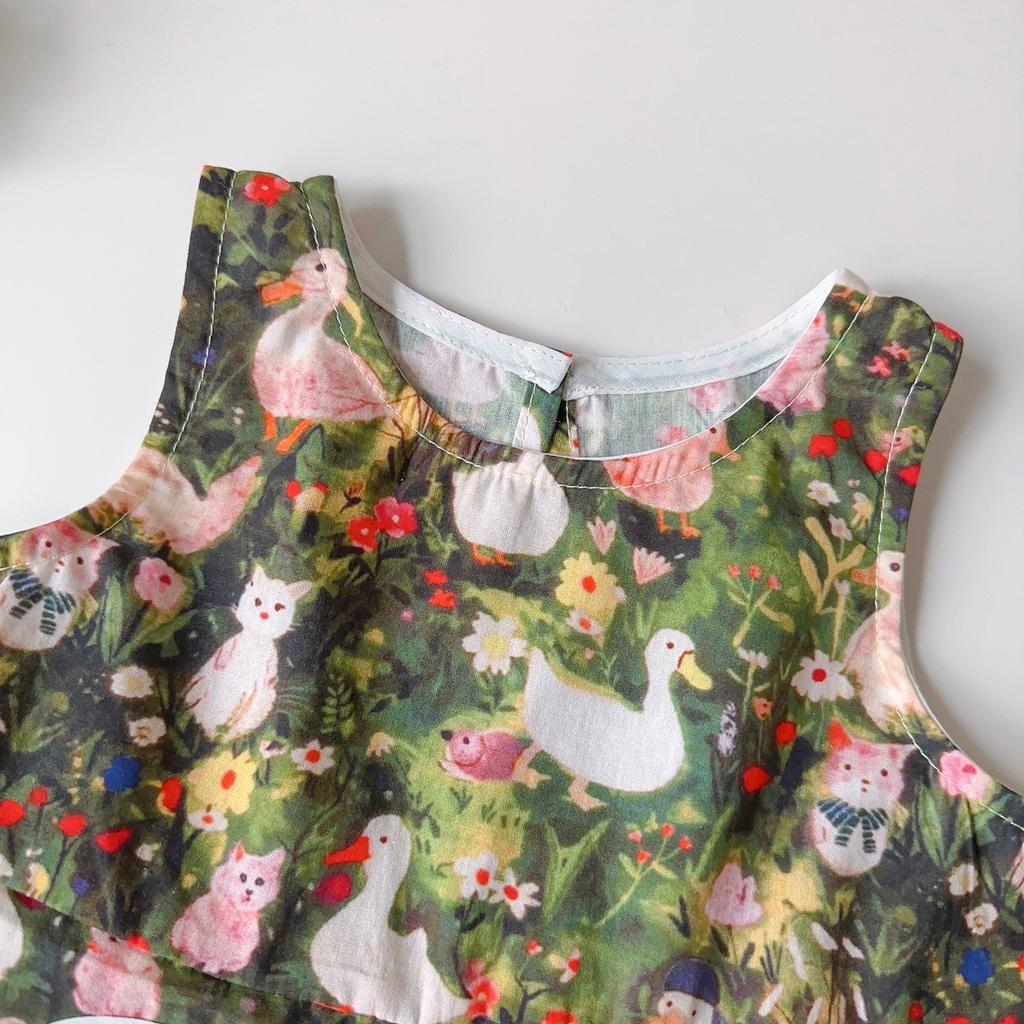 Summer Girls Cartoon Print Sleeveless Vest Dress Holiday Cotton Dress