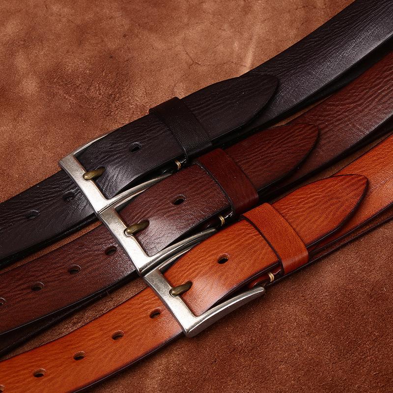 Belt Men's British Retro Distressed Emboss First Layer Cowhide Leather Hong Kong Style Arts Casual Jeans Belt Men's