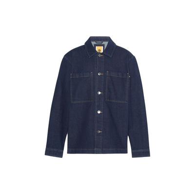 Veste en jean décontractée à revers et poches de couleur unie pour hommes, bleu encre A5Q86-H87
