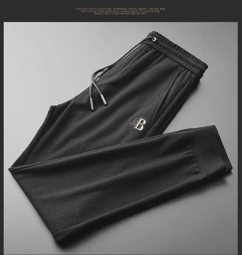 Men's European-Style Embroidered Velvet-Lined Sweatpants - Autumn/Winter Collection