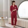 New spring and summer women's ice silk pajamas, national style printed long-sleeved pants, imitation silk loungewear suit can be worn outside