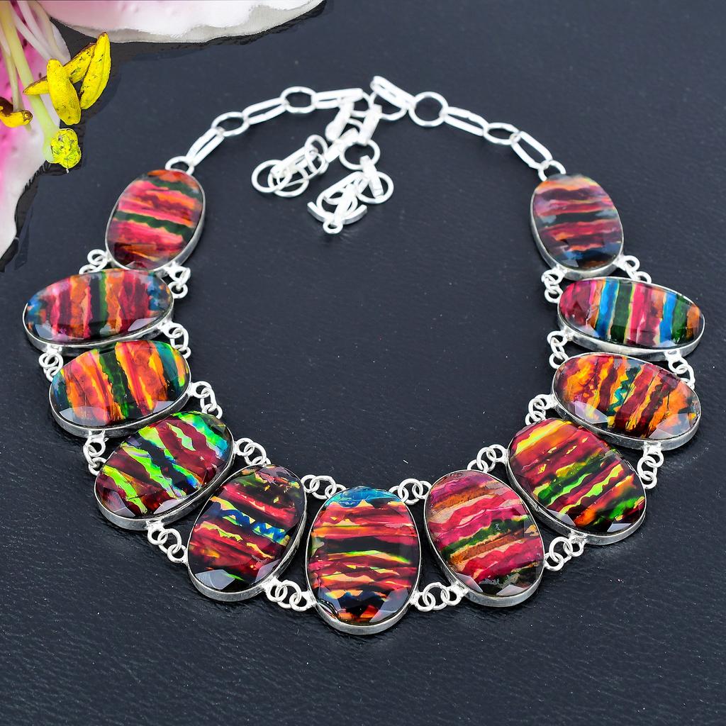 Mexican Dico Glass Gemstone 925 Sterling Silver Jewelry Necklace 18" KG-1857