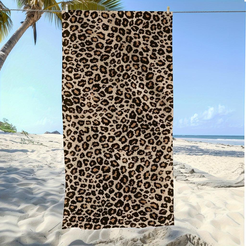 Brown Beige Leopard Pattern Beach Towel 2D Flat Print Fashionable Home Decor Summer Outdoor Bath Towel Practical Cozy Stylish