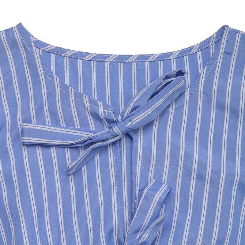 Women's Summer Striped Dress Crew Neck Bow Lace-up Dress