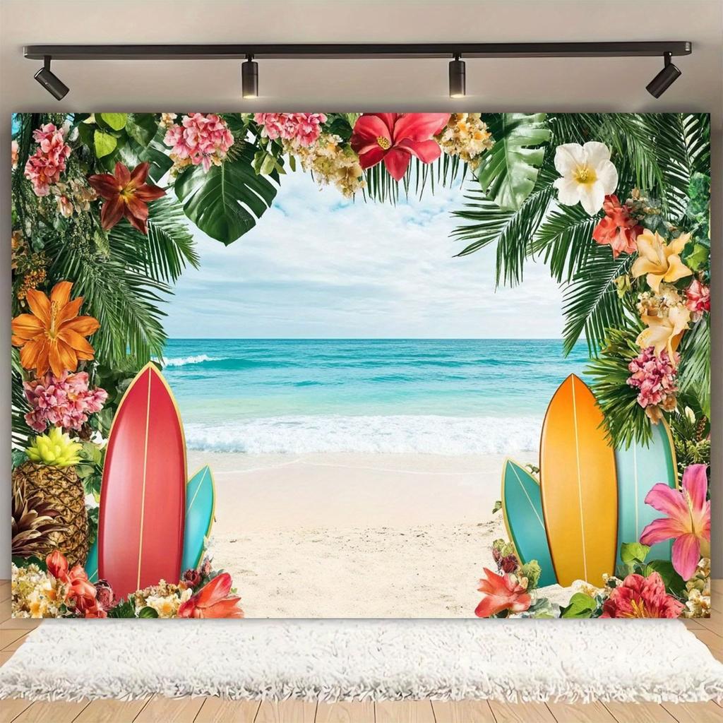 2D Flat Surface 1-piece Tropical Beach Polyester Background Suitable for Photo Booths and Room Decoration