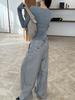 11KN Vintage Striped Wide-Leg Dress Pants with Scythe Design for Men & Women