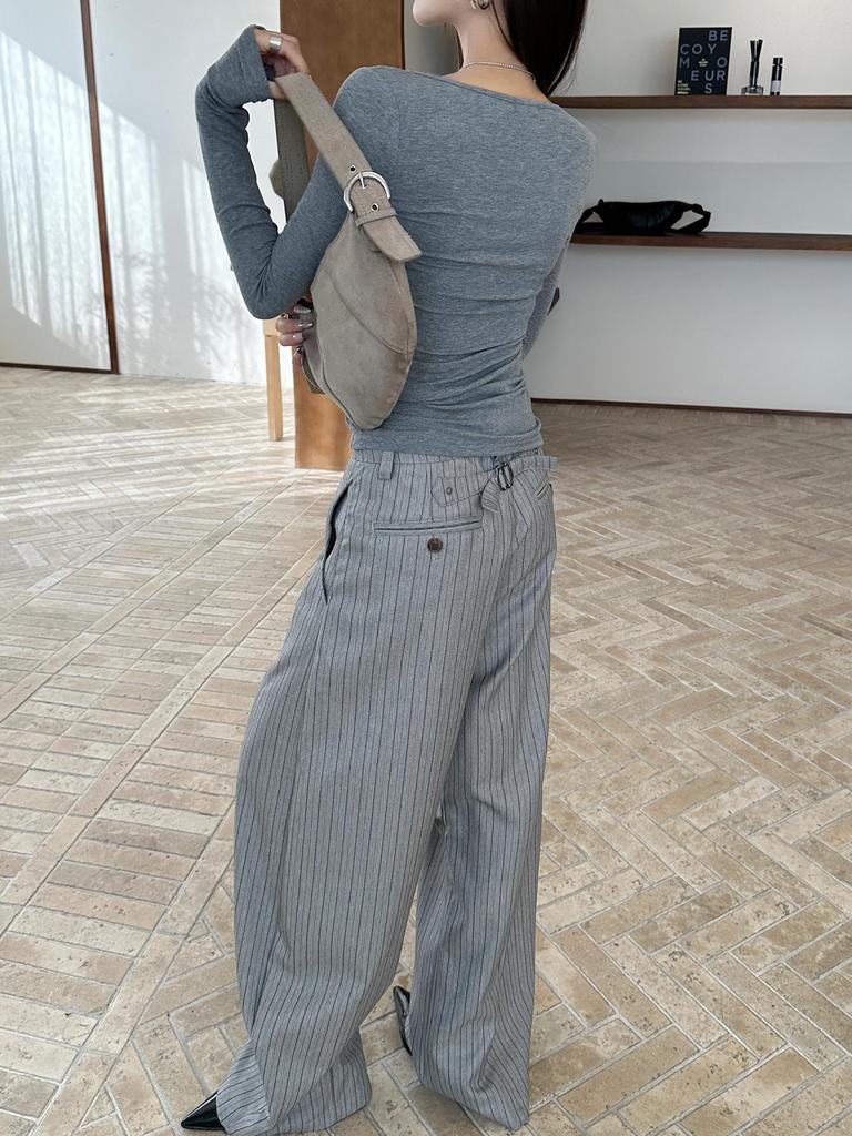 11KN Vintage Striped Wide-Leg Dress Pants with Scythe Design for Men & Women