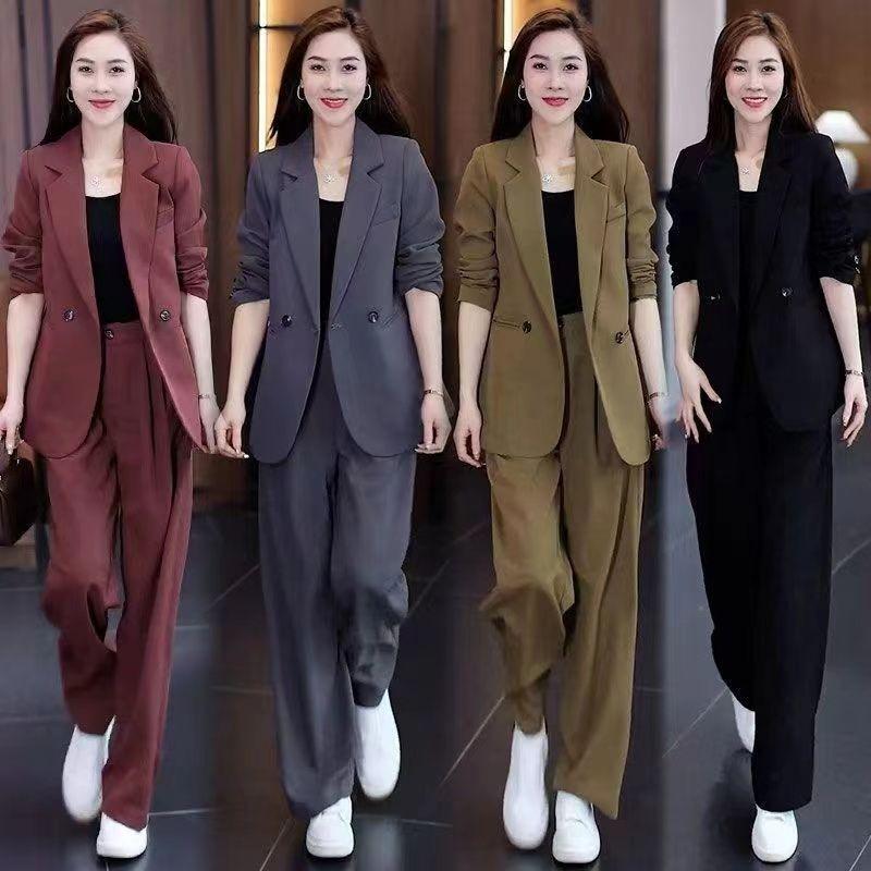 Women's Spring and Autumn Casual Jacket, Suit Jacket, Wide-leg Pants, Two-piece Suit, Women's Suit, Office Clothing