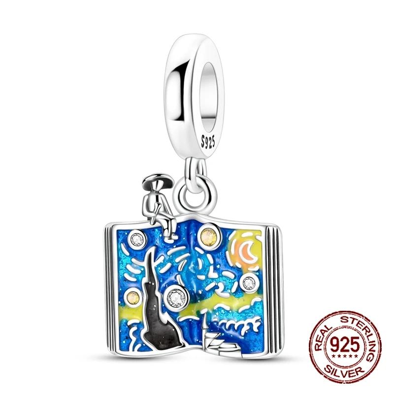 Copper Book Star Moon Night Charms Beads Pendant Jewelry Fit Original Bracelet For Women Diy Gift