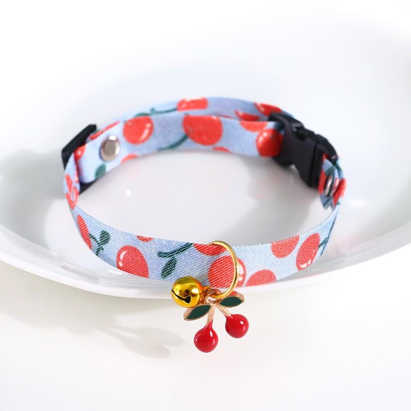 Adjustable Denim Pet Collar With Embossed Star Cherry Bear Pendant Bell Cats Dogs
