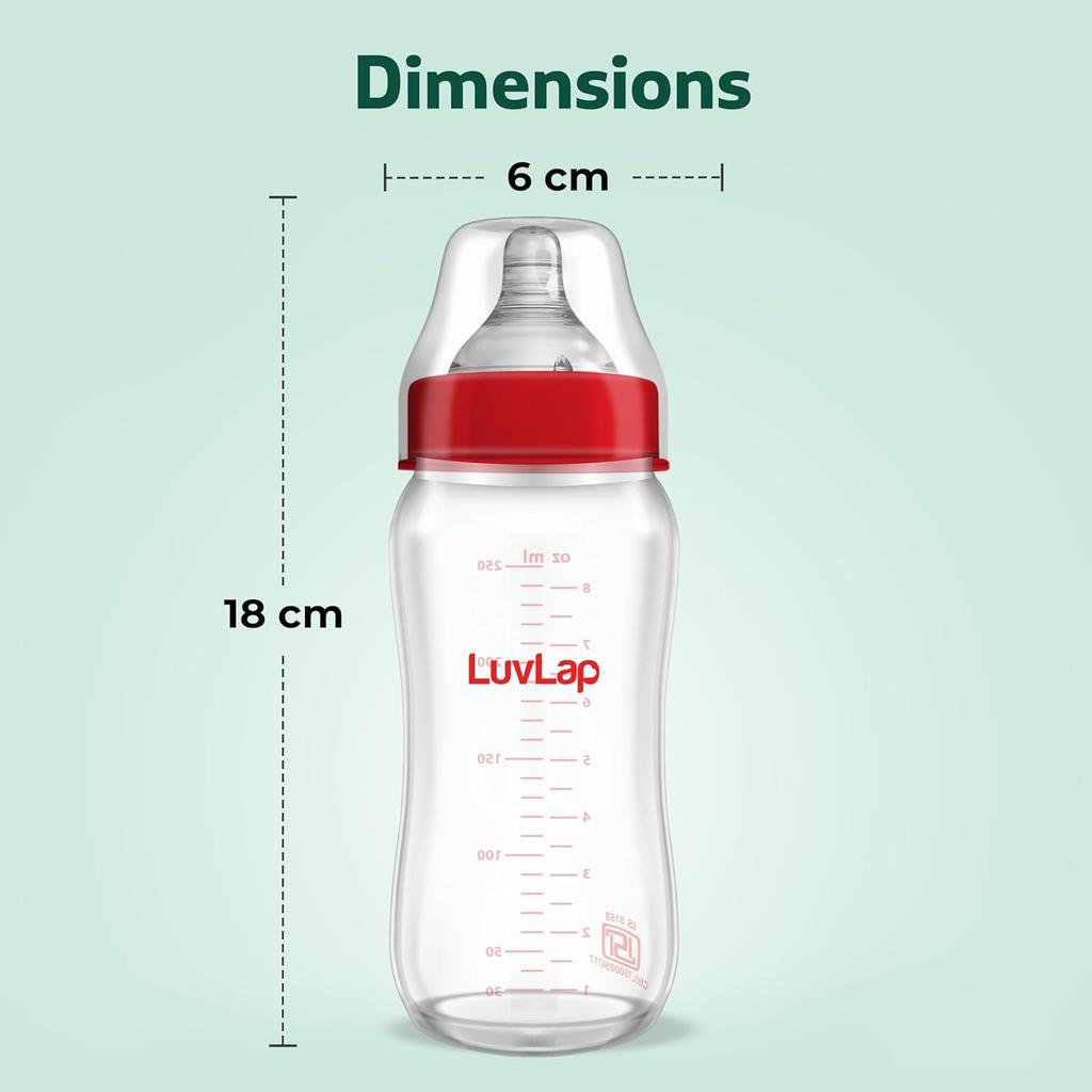 LuvLap Natura Flo Wide Neck Glass Feeding Bottle 250ml BPA Free Ergonomic Design Safe Durable For Newborns And Toddlers