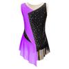 Kids Girls Sparkly Rhinestone Leotard Sheer Mesh Patchwork Sleeveless Dance Gymnastics Figure Skating Dress
