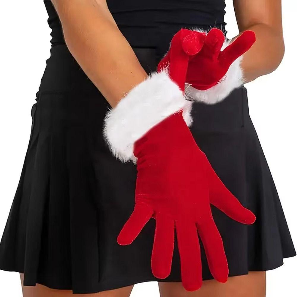 Red Velvet Christmas Gloves Warm Full Finger Gloves Fashion Santa Claus Gloves  Evening Party