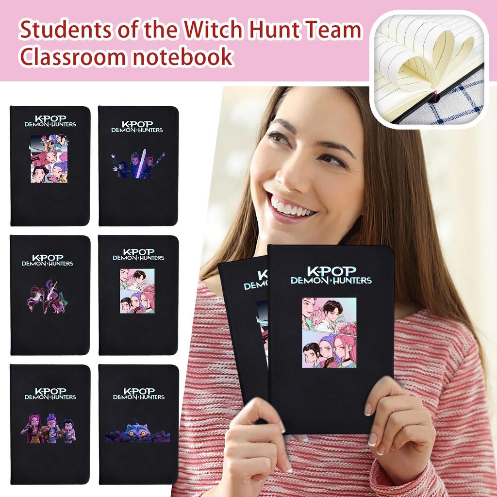 Student Classroom Notebook Cartoon Printed Portable Imitation Leather Black Notebook Creative Notebook