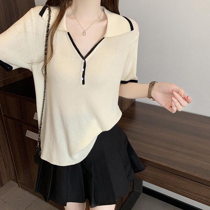 

2026 Plus Size Women s Color Block Knit Short Sleeve Casual Top 4XL