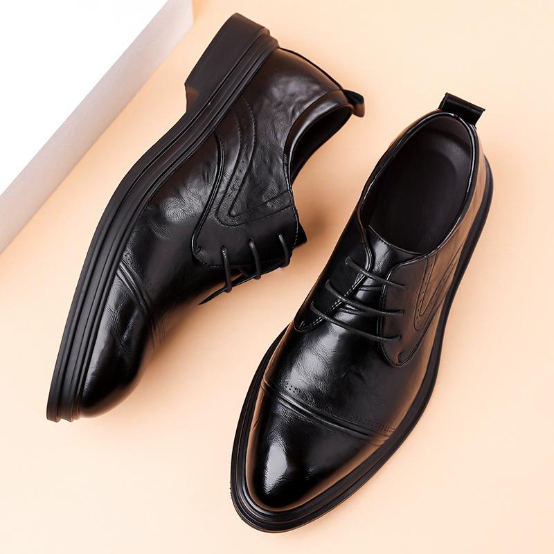

Leather shoes autumn British style retro high sense business dress casual derby shoes heightening wedding groom shoes 44 [standard leather shoe size] чорний