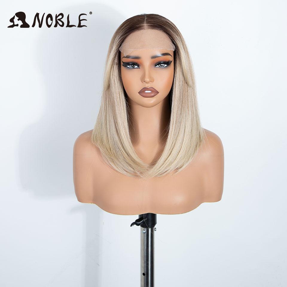 NOBLE 18 Inch 6X4 Synthetic Lace Front Wig Ombre Blonde Brown Roots Straight Natural Hairline Heat Resistant For White Women