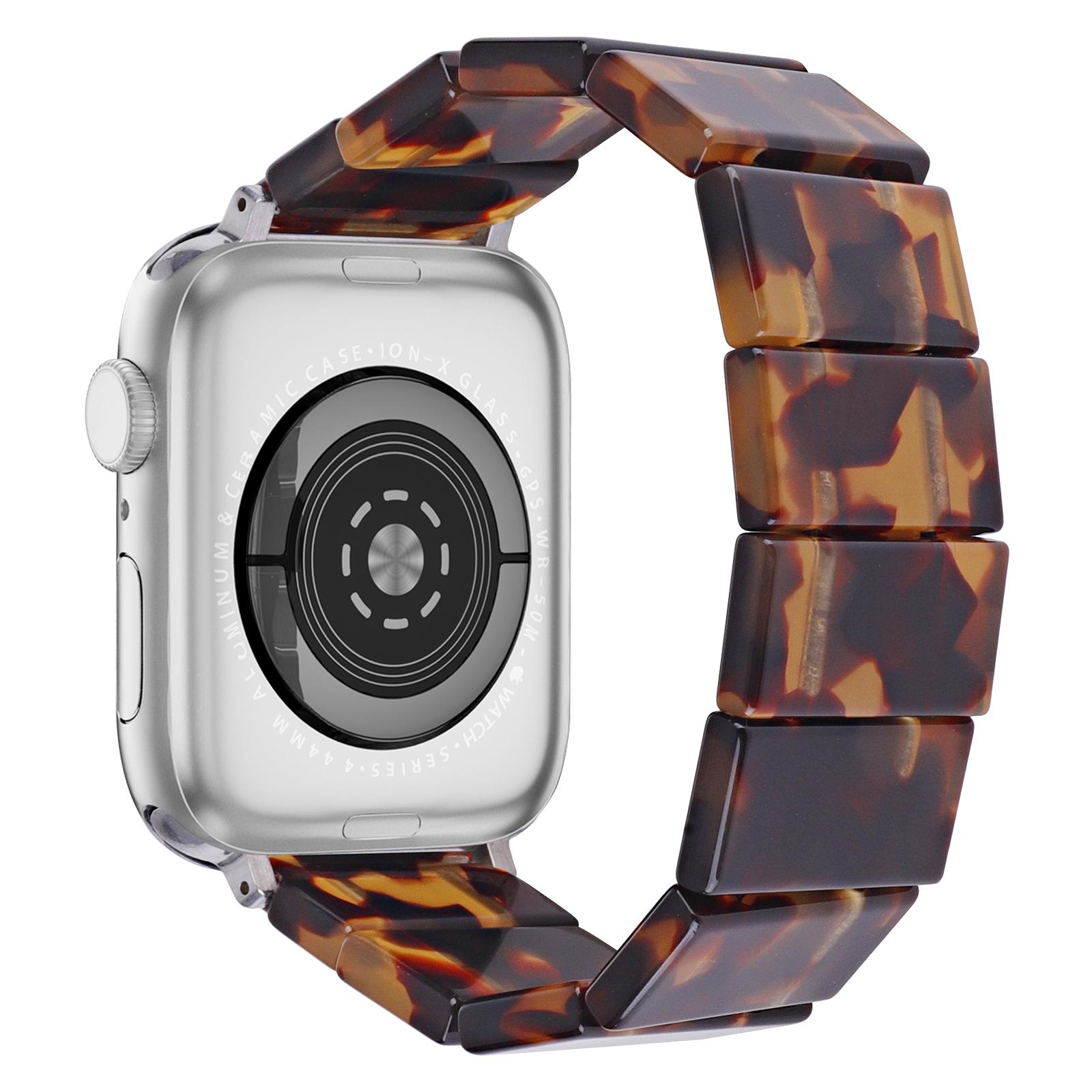 

For Apple Watch Series 10 42mm/9 8 7 41mm/SE (2023) SE (2022) SE 6 5 4 40mm/3 2 1 38mm Resin Blocks Strap Tortoiseshell