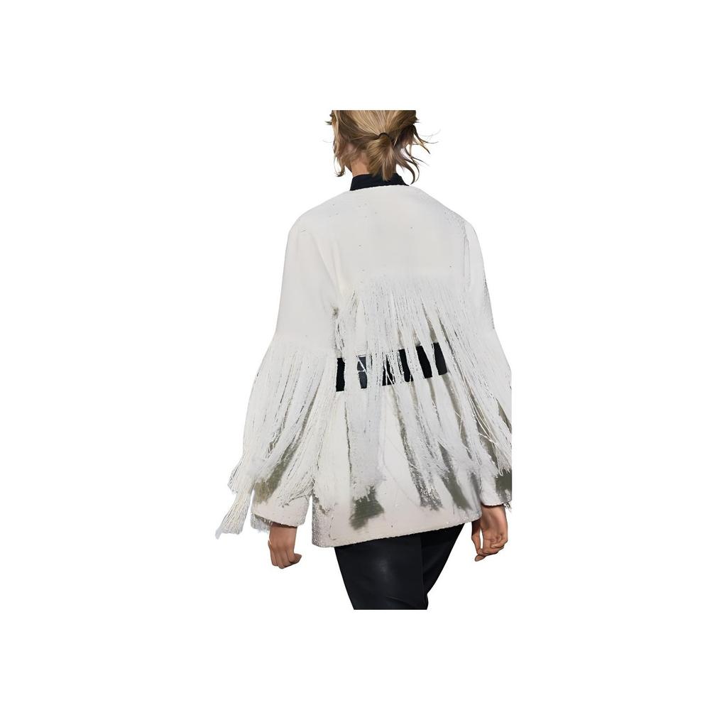 Zara Textured Fringe V-Neck Long Sleeve Jacket Women Jackets Beige 4786303-712