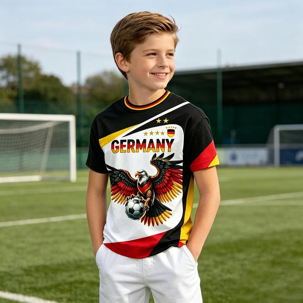 Kids Vintage Style Soccer Jersey Short Sleeve T-Shirt Lightweight Breathable Fabric Comfortable Fit Suitable for Casual Wear and Sports