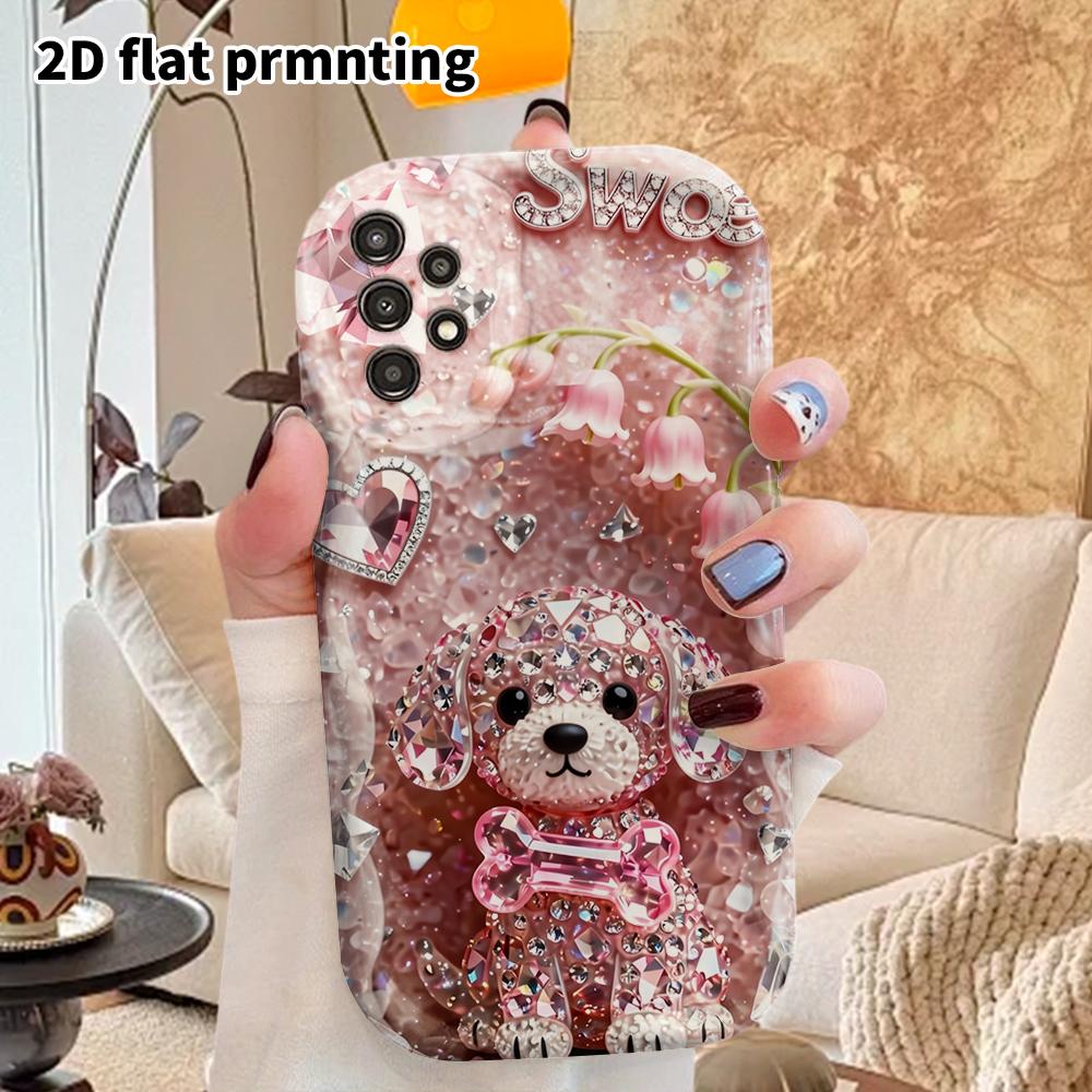 Phone Case: 2D Flat Samsung Galaxy A34 A35 M05 M06 S20 S22 S21 FE Plus 5G Protective Case, Couple Style, Full Rhinestone Puppy, Christmas and Hallowee