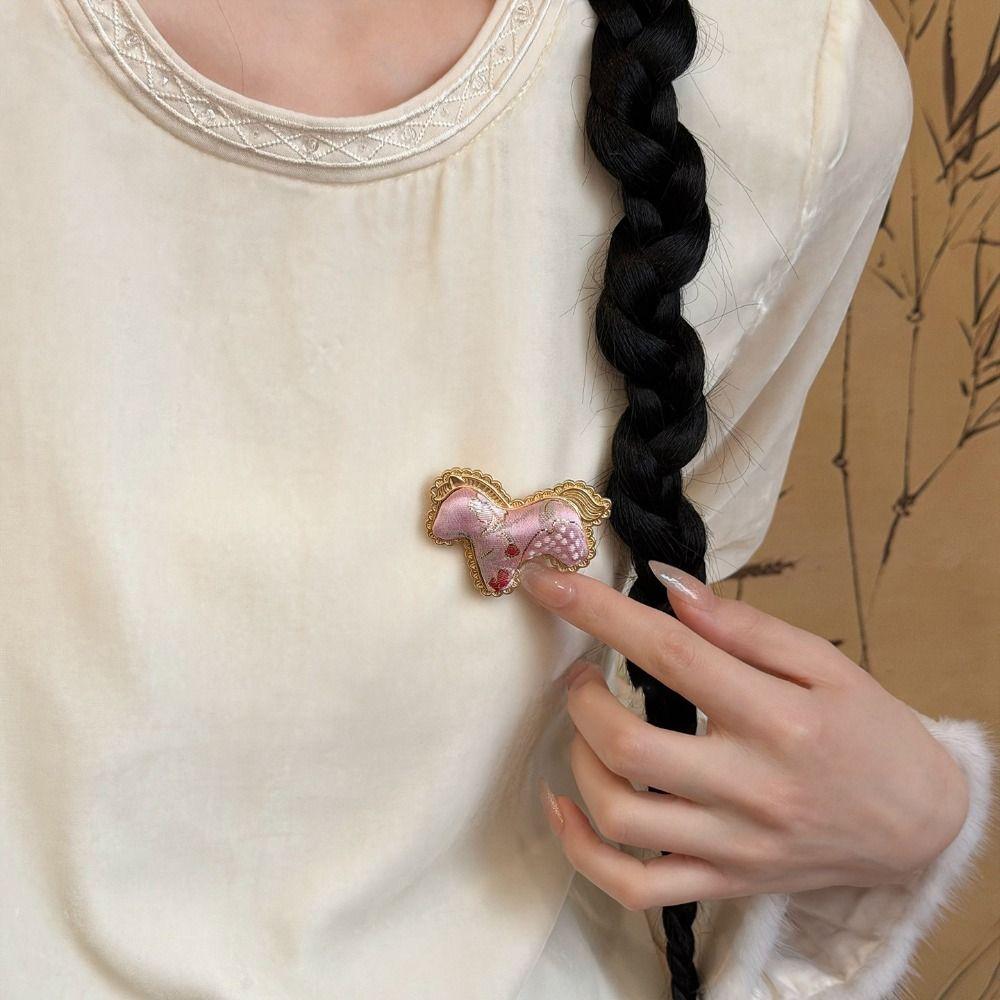 Cartoon Song Brocade Horse Brooch Chinese Style Little Pony Sweater Pin Gift