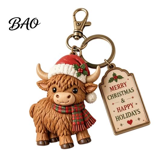 Holiday Keychain Accessories Christmas Santa Claus Keychain, Cartoon Snowman Reindeer Elf Highland Cow Stocking Stuffer Keyring, Xmas Character